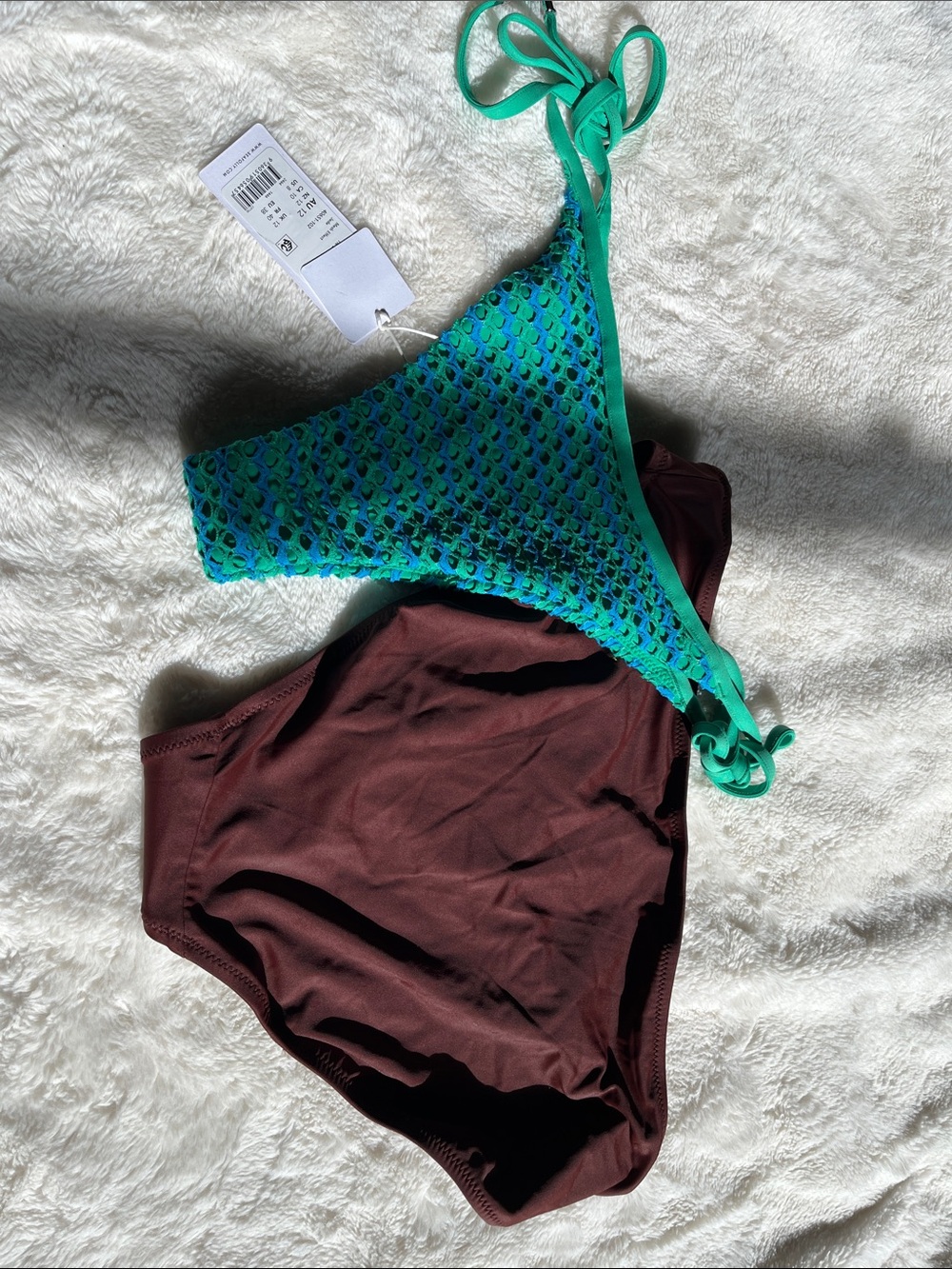 MIXED BRAND- Seafolly Mesh Bikini Bottom in Teal & Chocolate Brown Bottoms LARGE